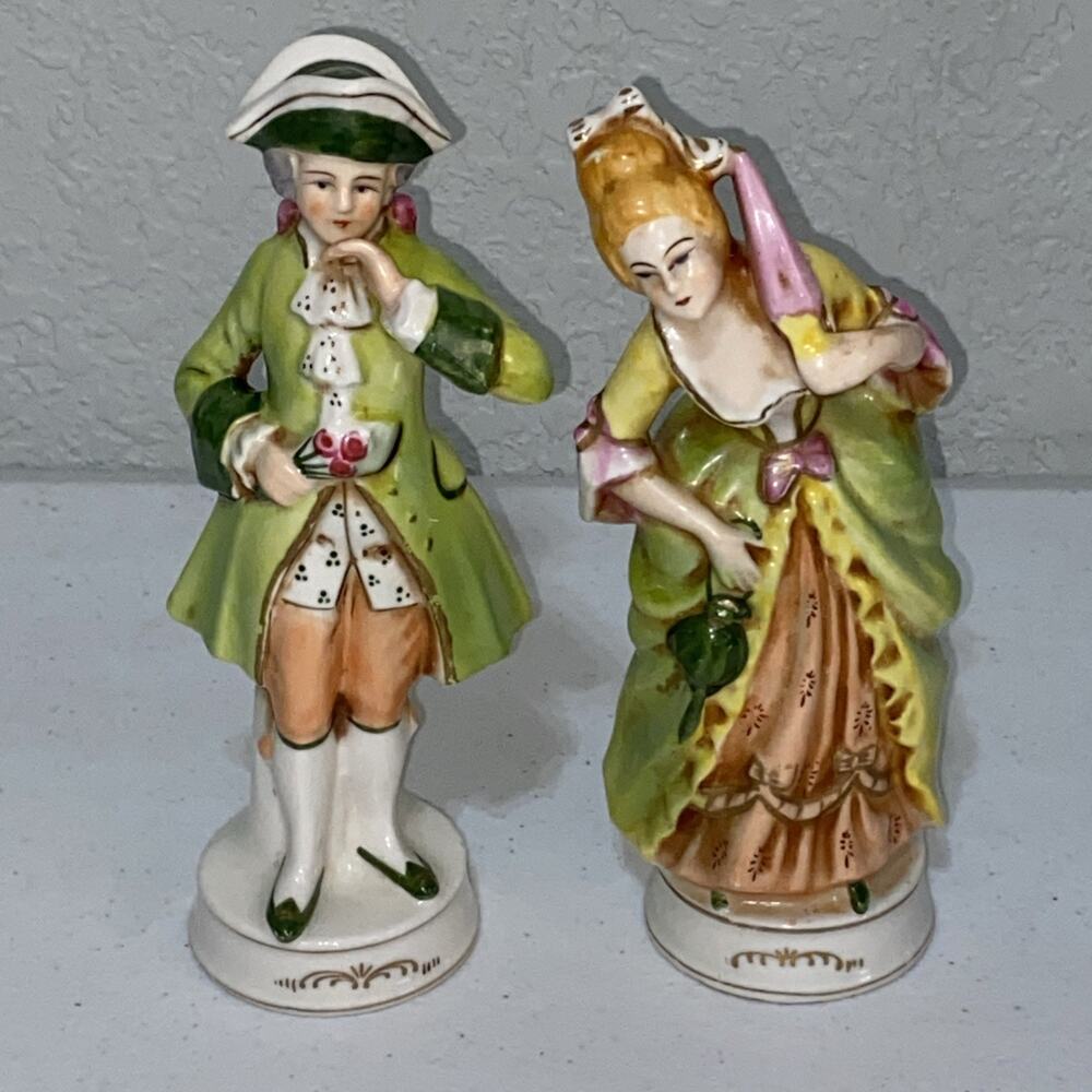 Moriyama Victorian Courting Couple 7.5” Figurines Vintage Made in Occupied Japan